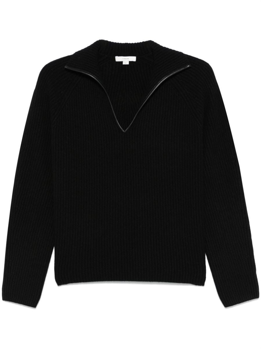 Leather trim sweater hotsell