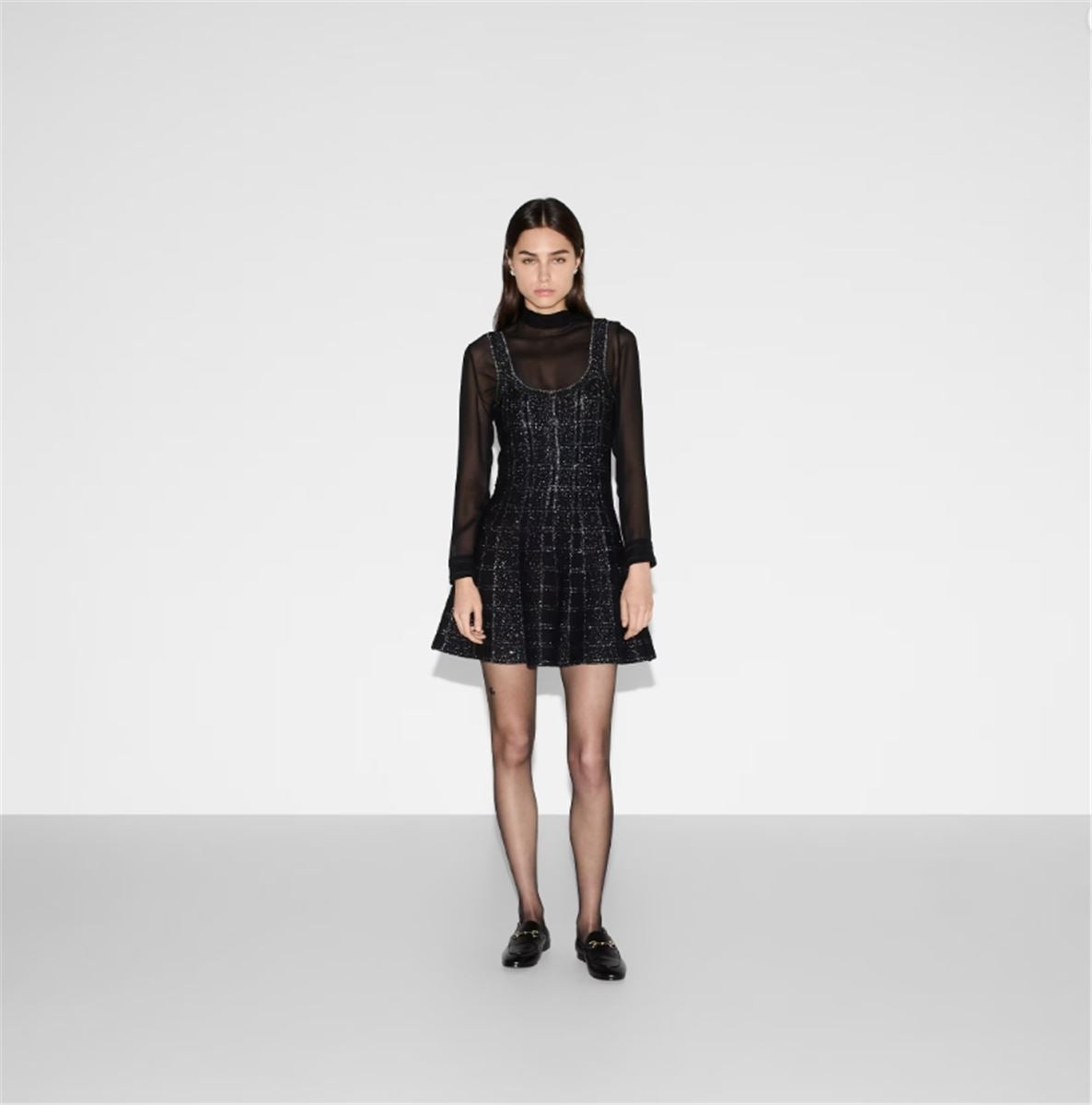 WOOL AND LAMÉ CHECK JACQUARD DRESS