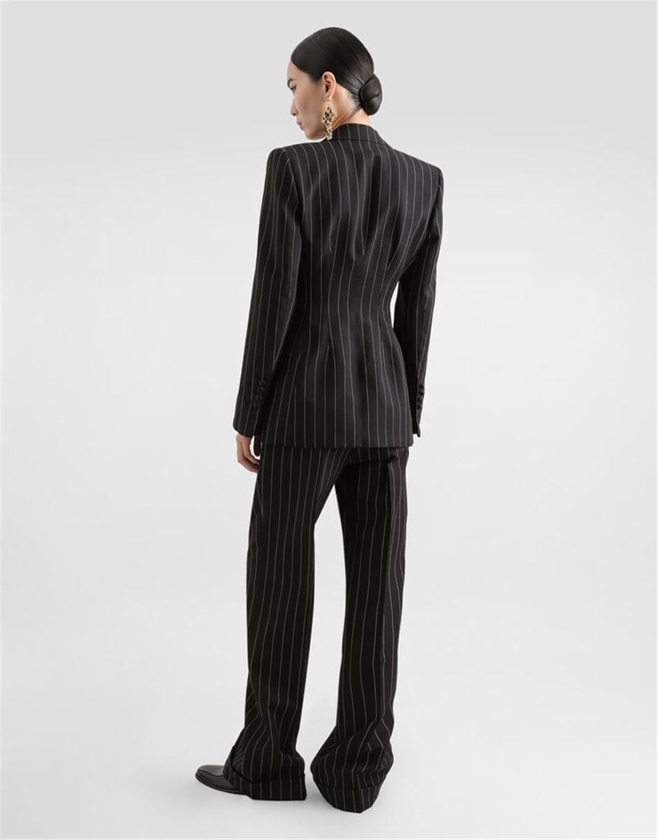 STRAIGHT-LEG PINSTRIPE WOOL PANTS WITH TURN-UPS