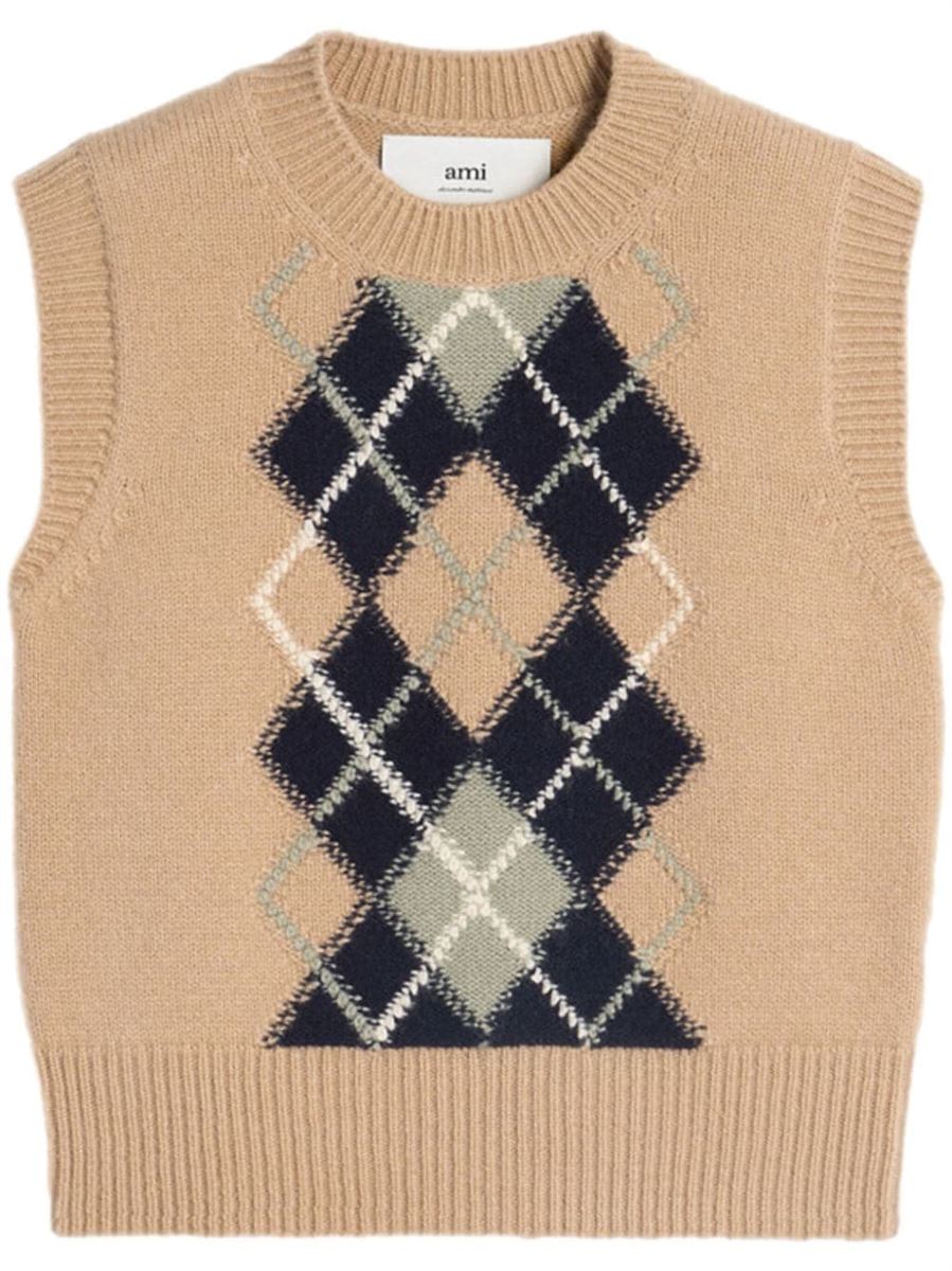 CHECK-PATTERN WOOL-BLEND VEST AMI