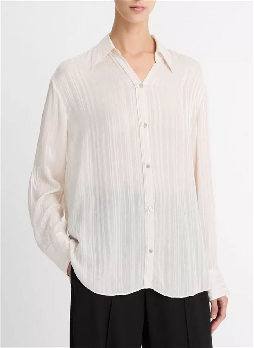 SHEER-STRIPE PINTUCK BLOUSE