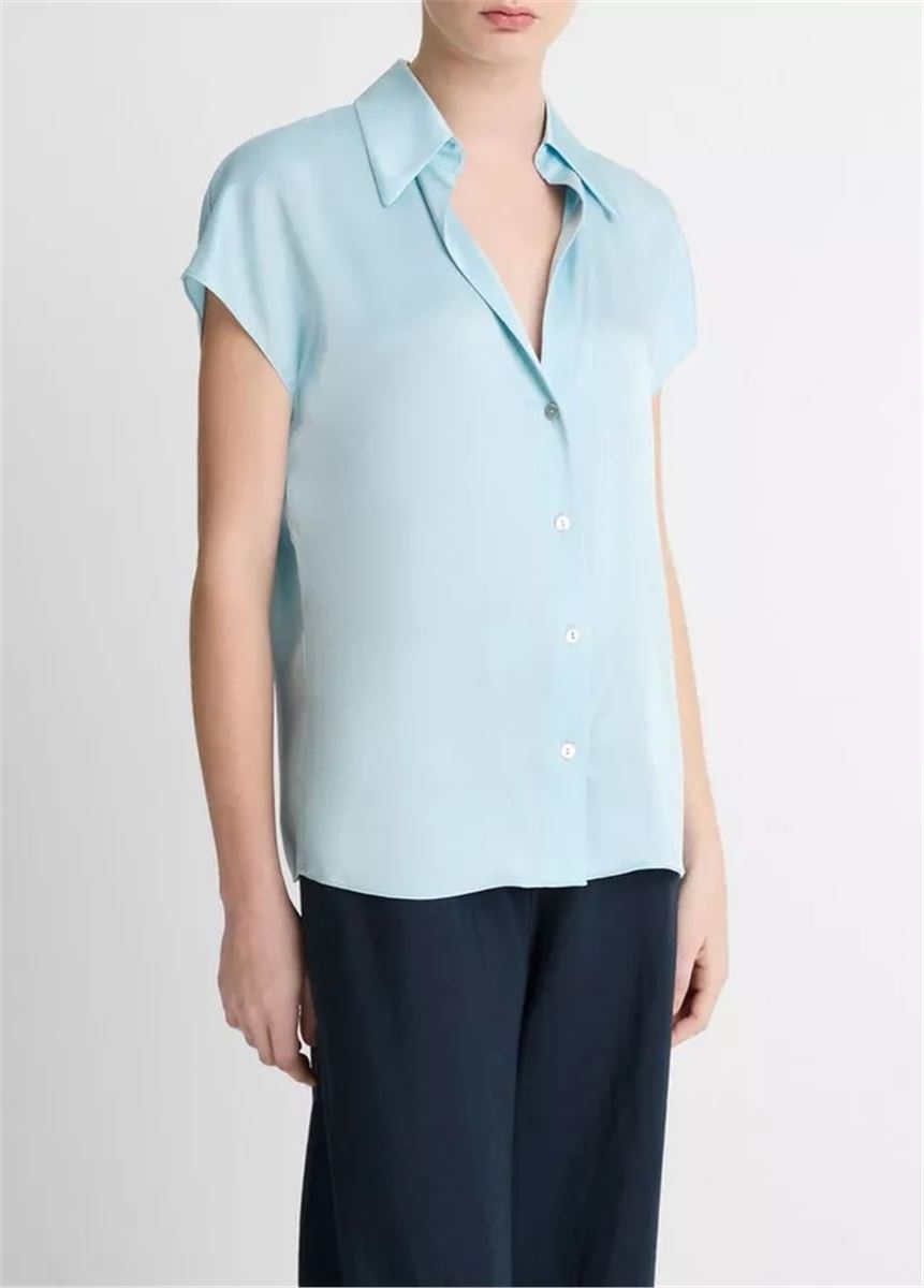 SILK CAP-SLEEVE RUCHED-BACK BLOUSE