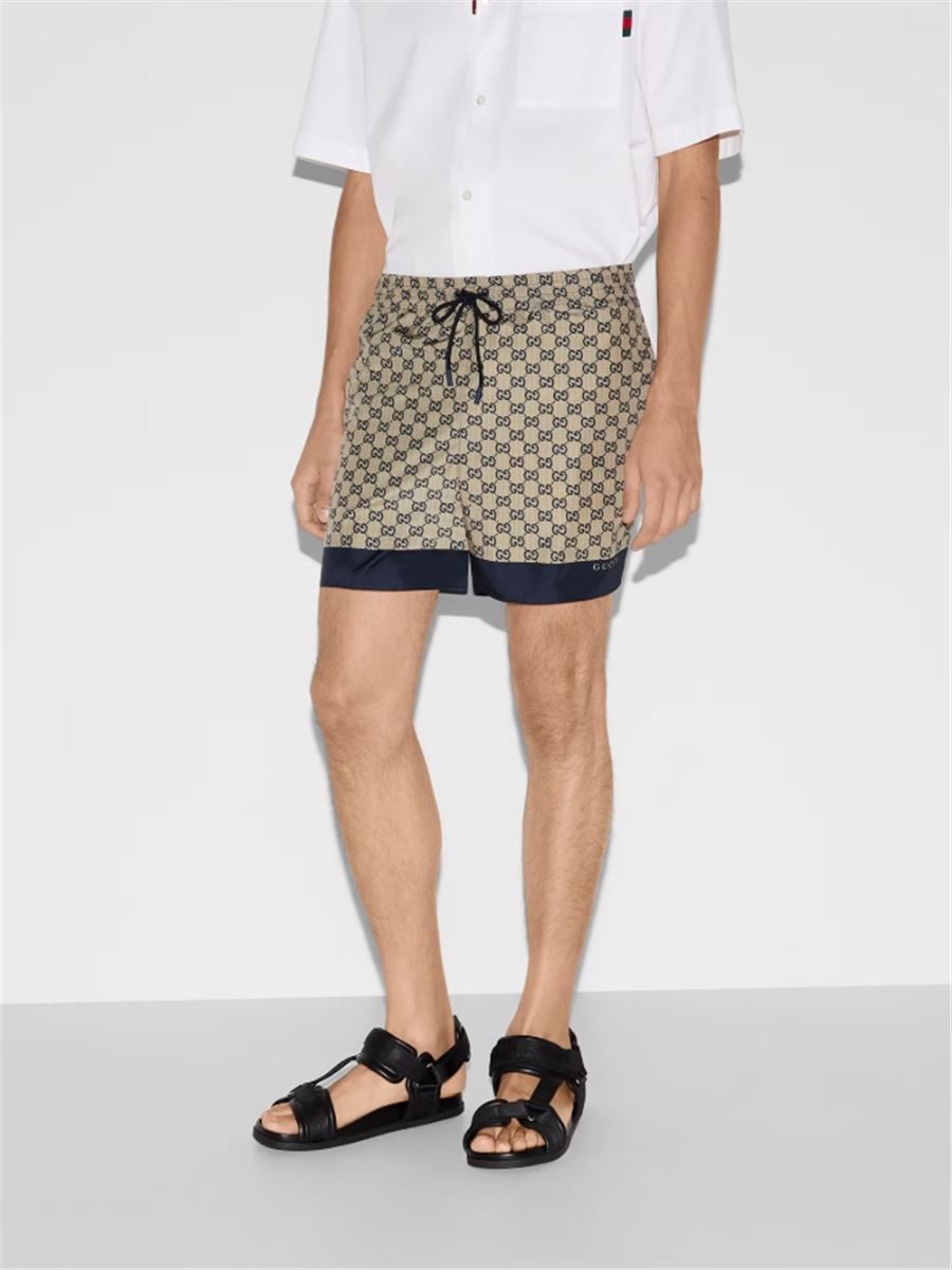 PRINTED POPLIN TECH SWIM SHORTS