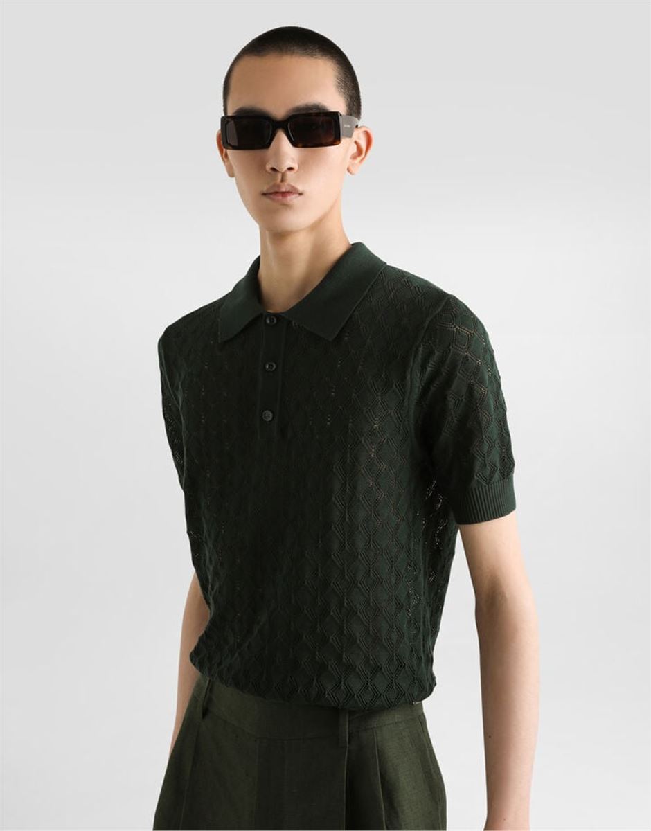 SHORT-SLEEVED COTTON OPENWORK POLO-SHIRT