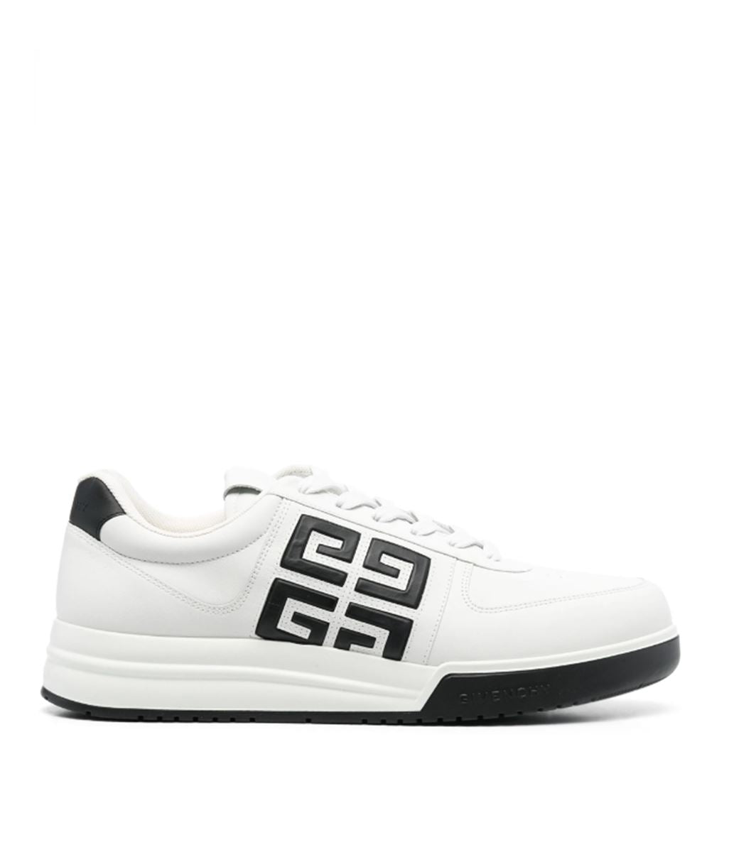 CONTRASTING-LOGO LEATHER SNEAKERS