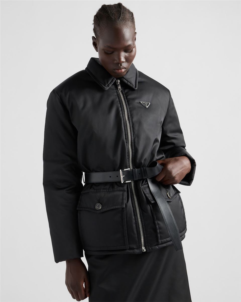 RE-NYLON DOWN JACKET WITH BELT PRADA