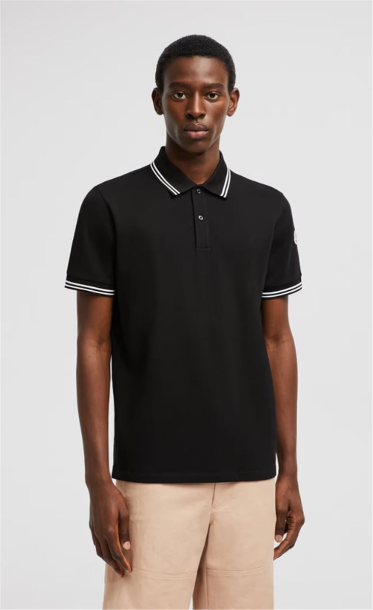 STRIPED TRIM COTTON PIQUET POLO SHIRT