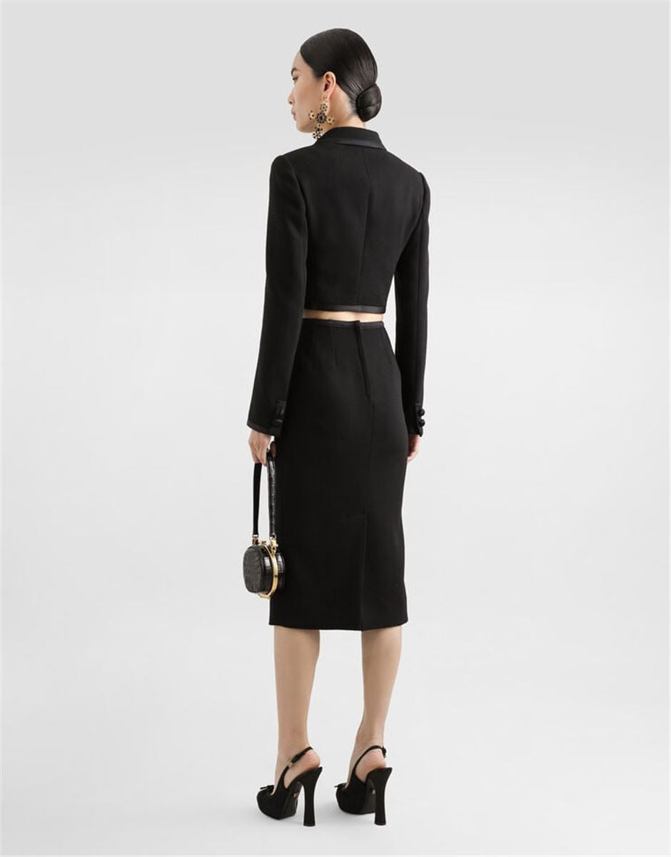 WOOL CREPE CALF-LENGTH PENCIL DRESS