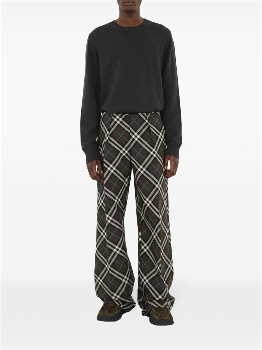 CHECK-PATTERN PRESSED-CREASE TROUSERS