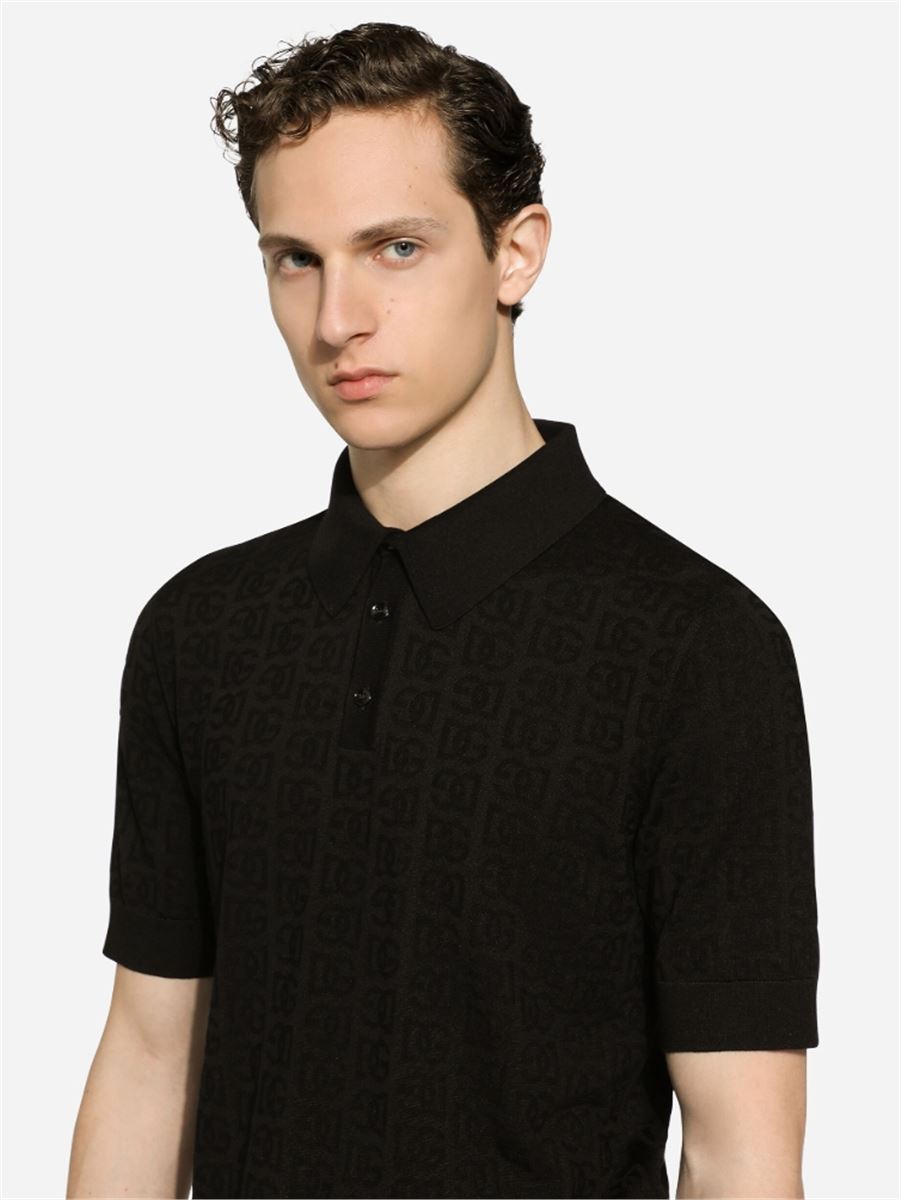 MONOGRAM-JACQUARD SILK POLO SHIRT