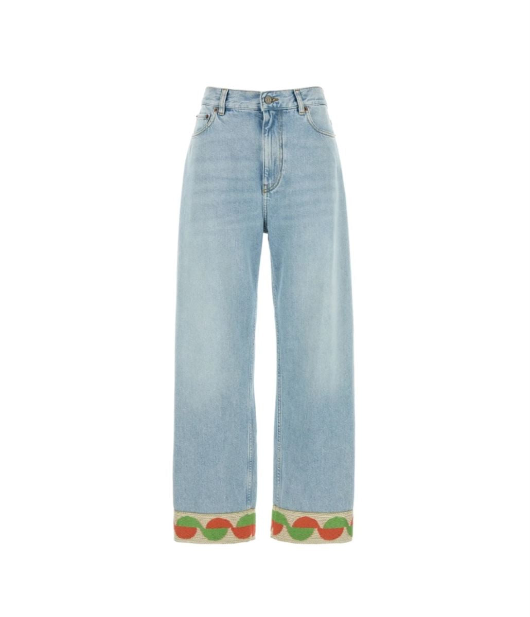 JACQUARD-TRIM STRAIGHT LEG JEANS