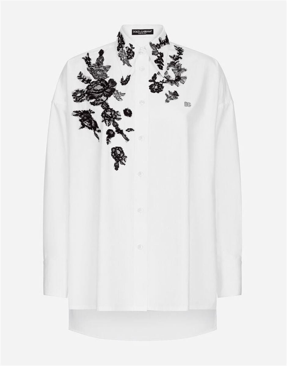 OVERSIZE COTTON SHIRT WITH LACE APPLIQUÉS