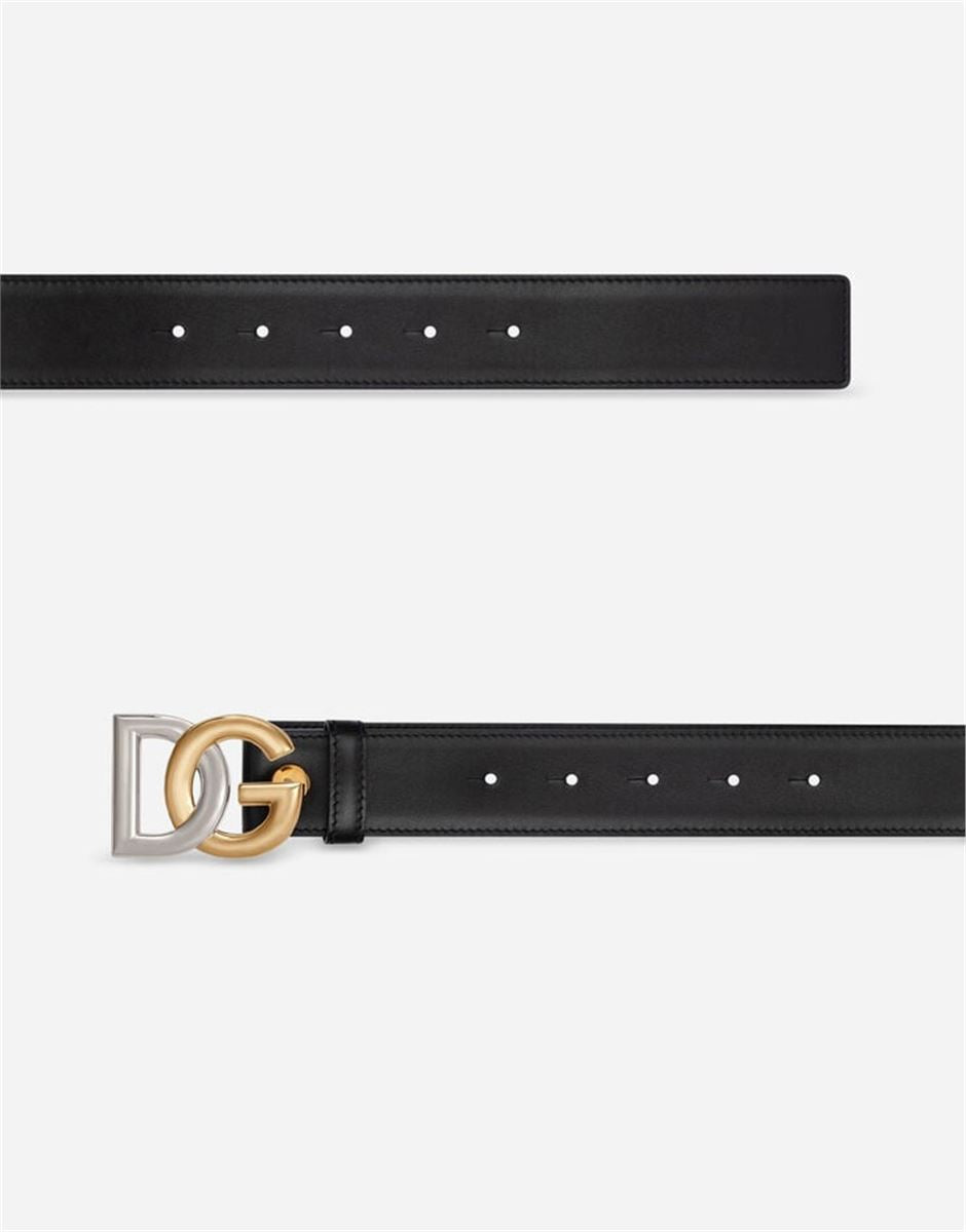 CALFSKIN BELT WITH DOUBLE-PLATED DG LOGO