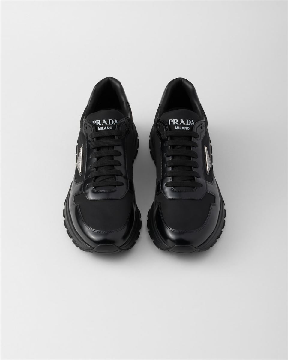 PRAX 01 RE-NYLON AND BRUSHED LEATHER SNEAKERS