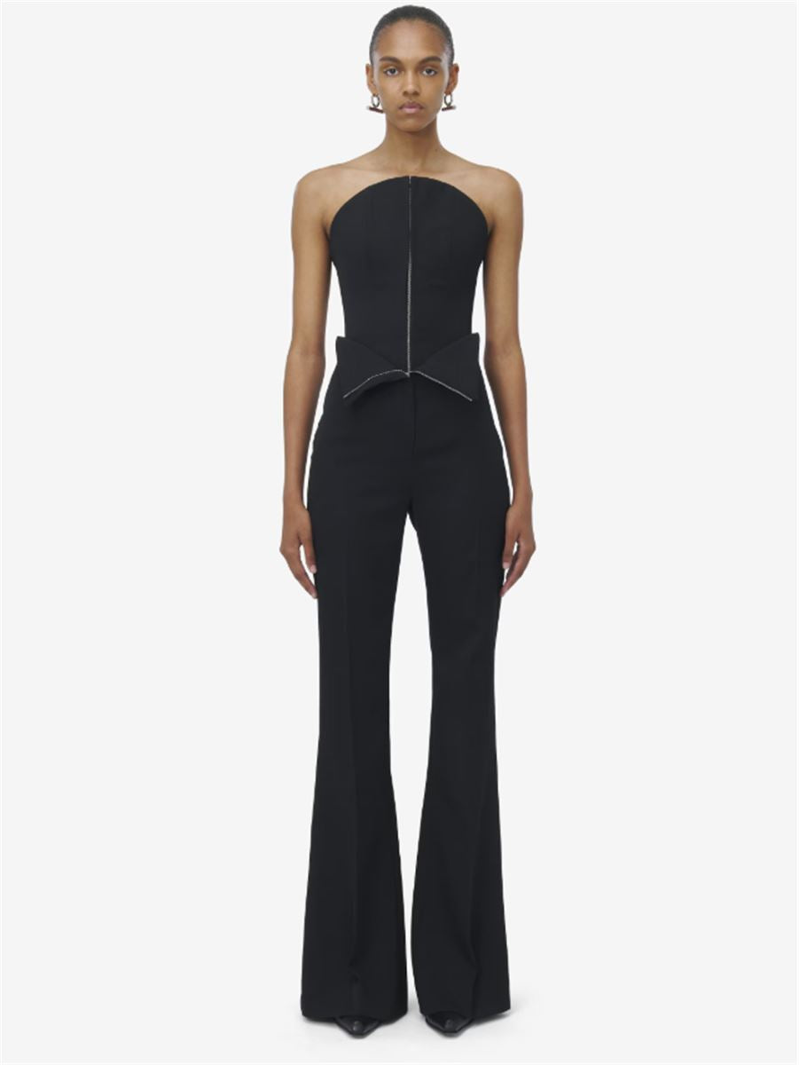 FOLD OVER WAIST TAILORED TROUSERS IN BLACK