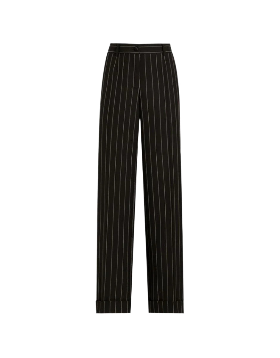 STRAIGHT-LEG PINSTRIPE WOOL PANTS WITH TURN-UPS