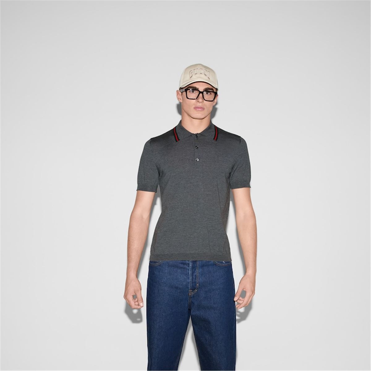 WOOL KNIT POLO SHIRT WITH WEB