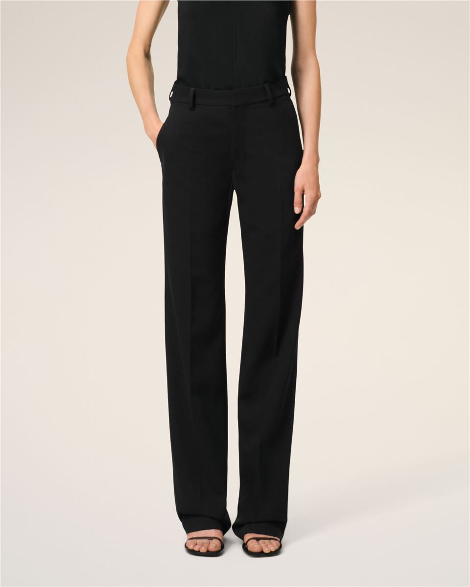 WOOL CONTRASTED STRAIGHT TROUSERS