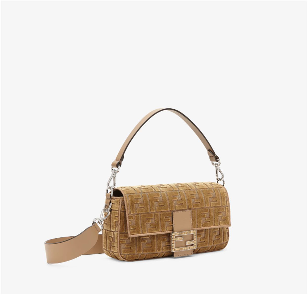 CAPPUCCINO-COLOURED JACQUARD FF VELVET BAG