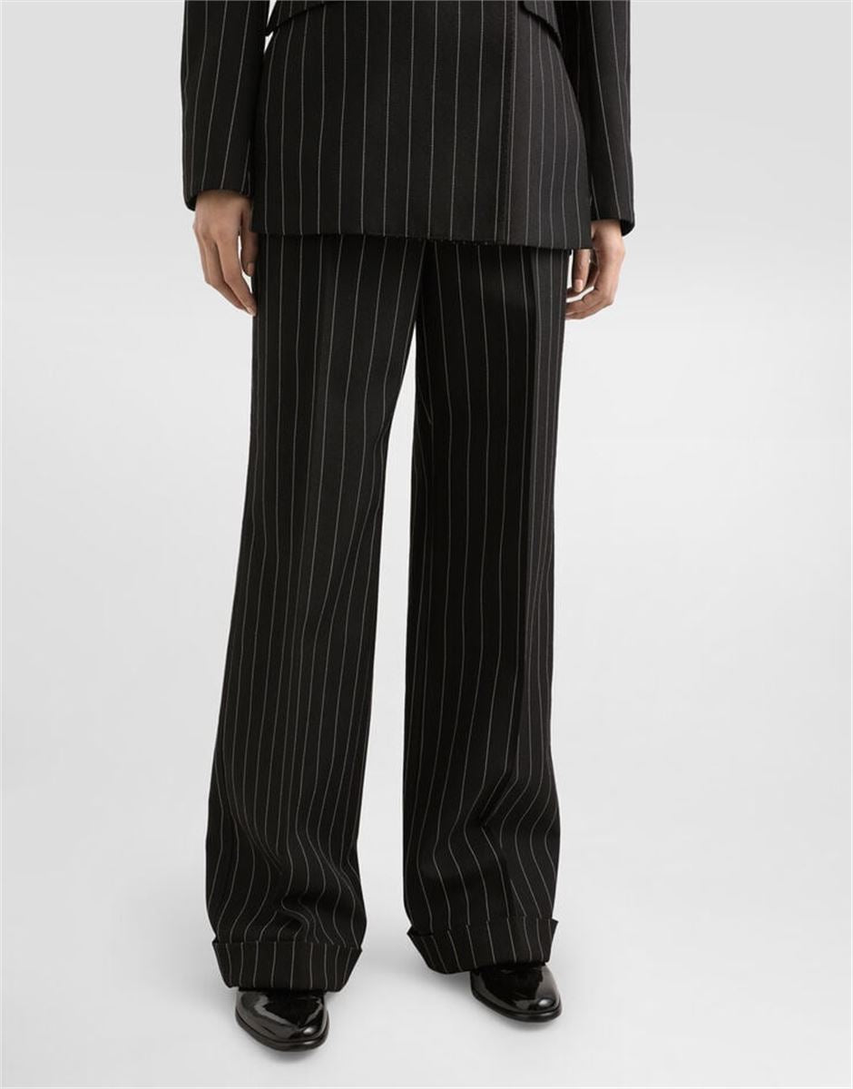 STRAIGHT-LEG PINSTRIPE WOOL PANTS WITH TURN-UPS