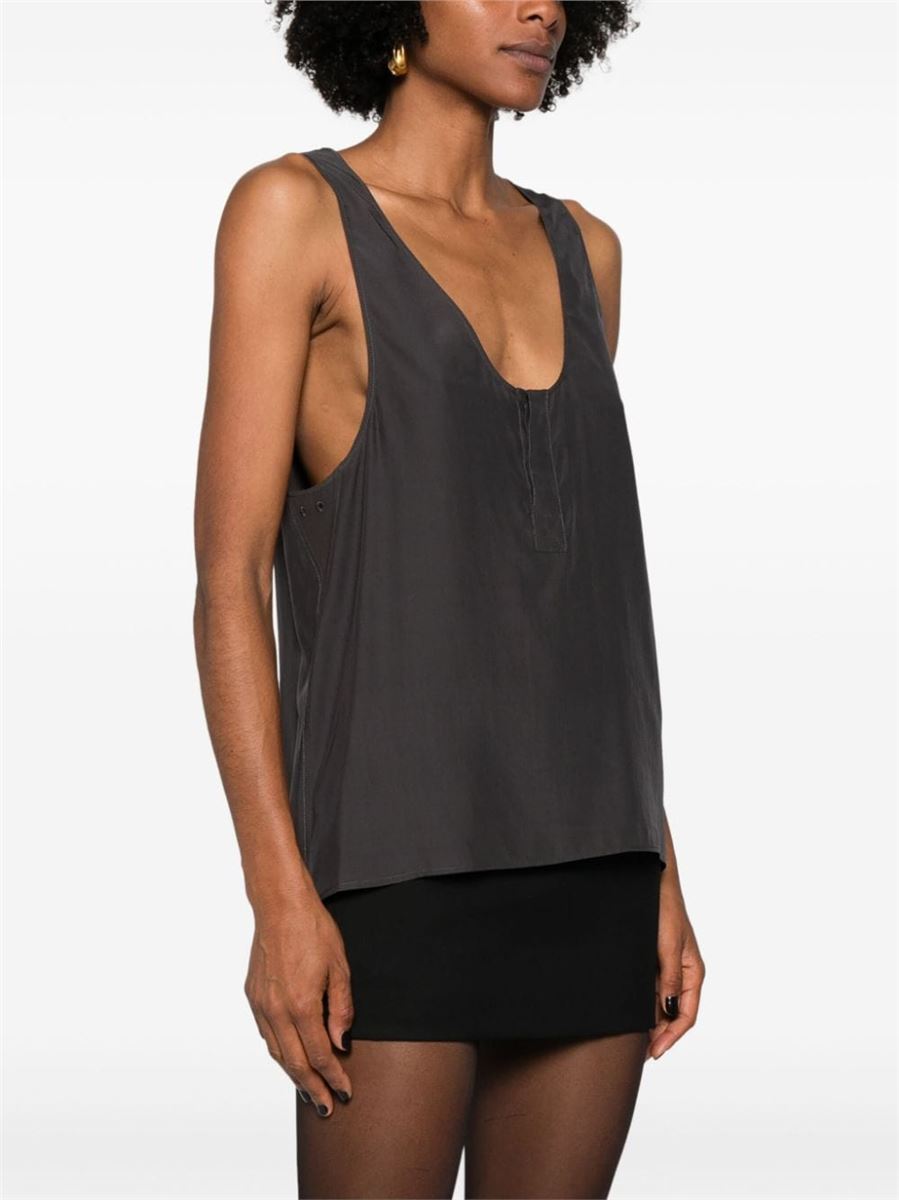 HENLEY-NECK SILK TANK TOP SAINT LAURENT