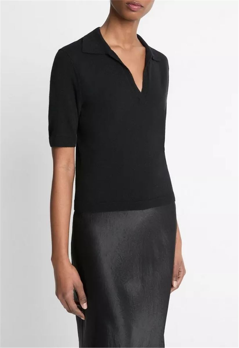 CASHMERE-SILK SHORT-SLEEVE POLO SWEATER