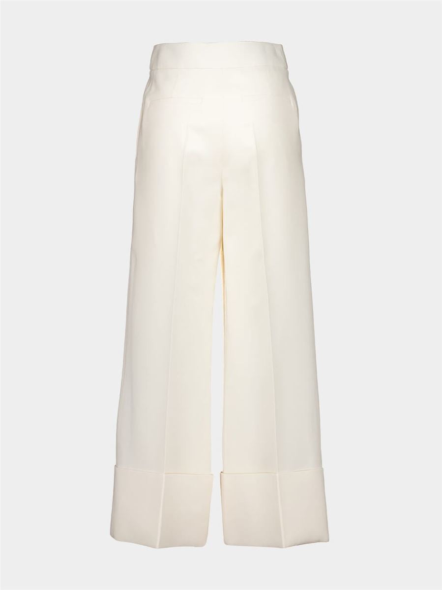 IVORY WIDE-LEG VIRGIN WOOL CREPE TROUSERS