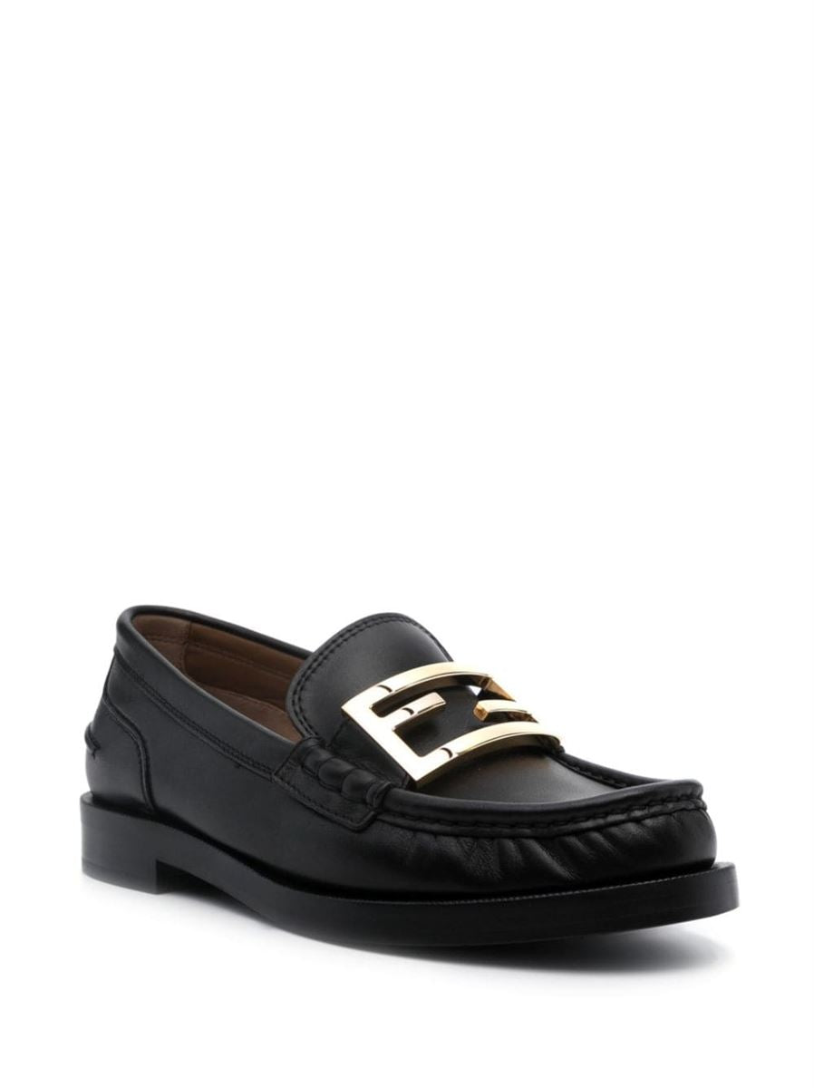 FF LOGO-PLAQUE LEATHER LOAFERS FENDI