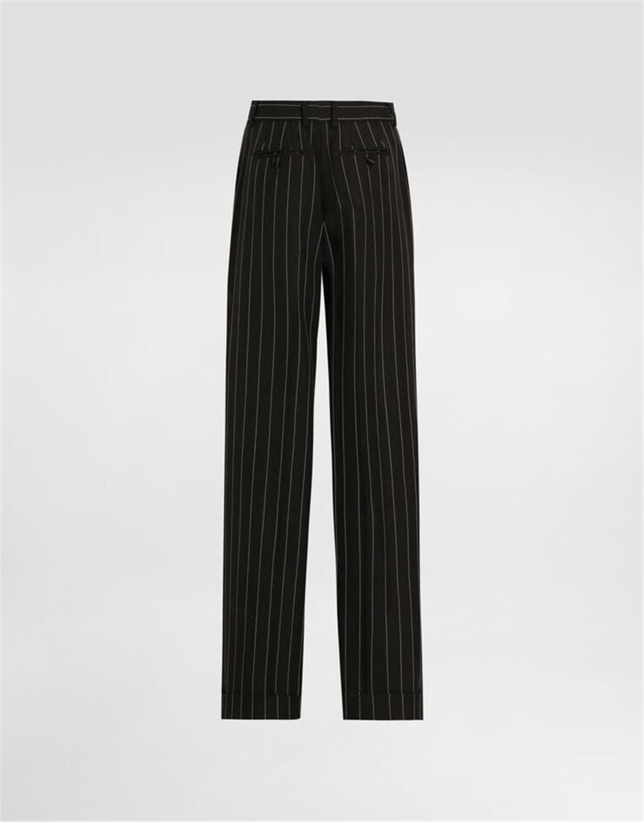 STRAIGHT-LEG PINSTRIPE WOOL PANTS WITH TURN-UPS