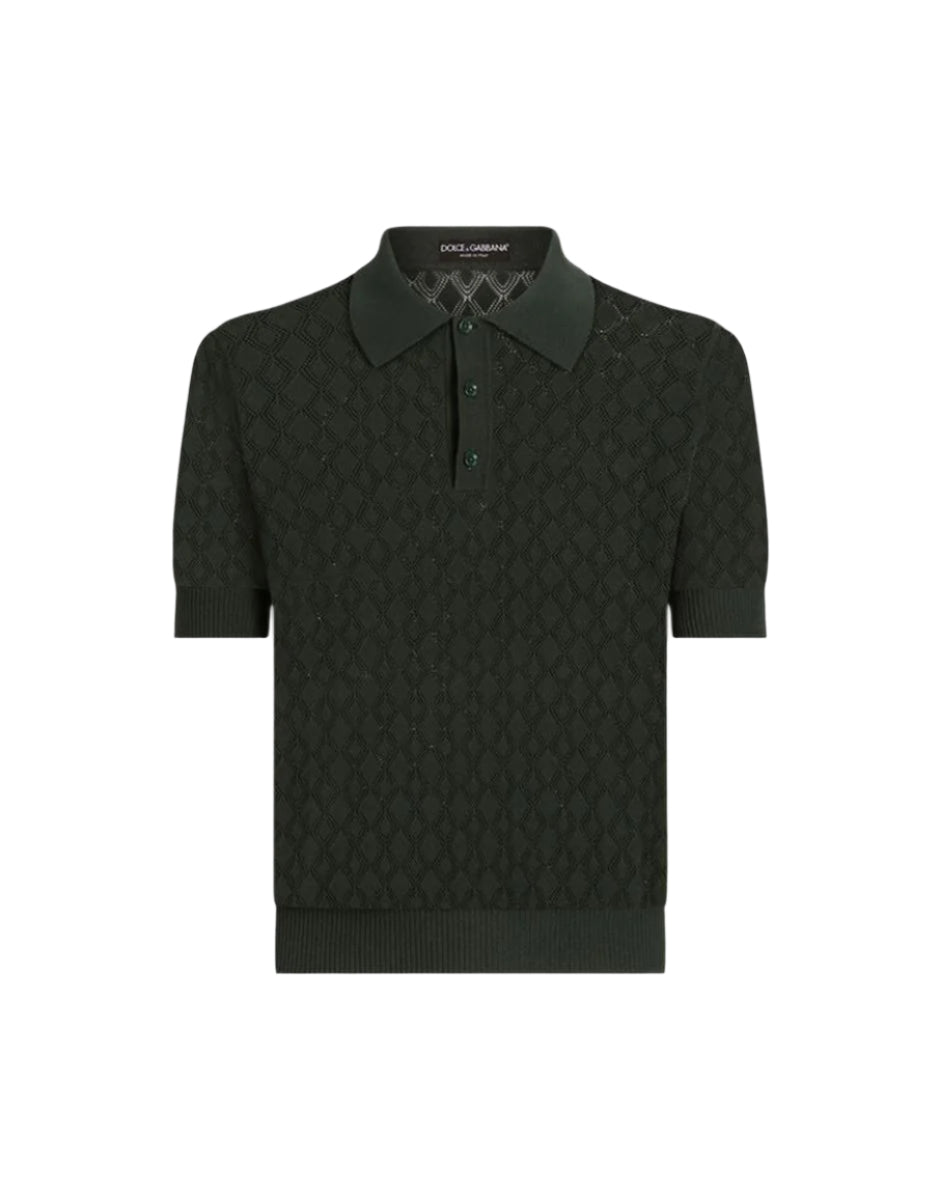 SHORT-SLEEVED COTTON OPENWORK POLO-SHIRT