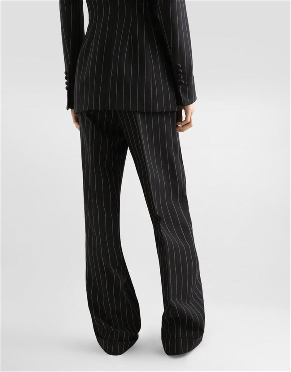 STRAIGHT-LEG PINSTRIPE WOOL PANTS WITH TURN-UPS