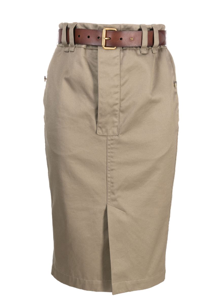 BELTED GABARDINE PENCIL SKIRT