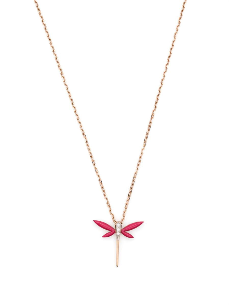 18KT YELLOW GOLD MINI DRAGONFLY DIAMOND NECKLACE