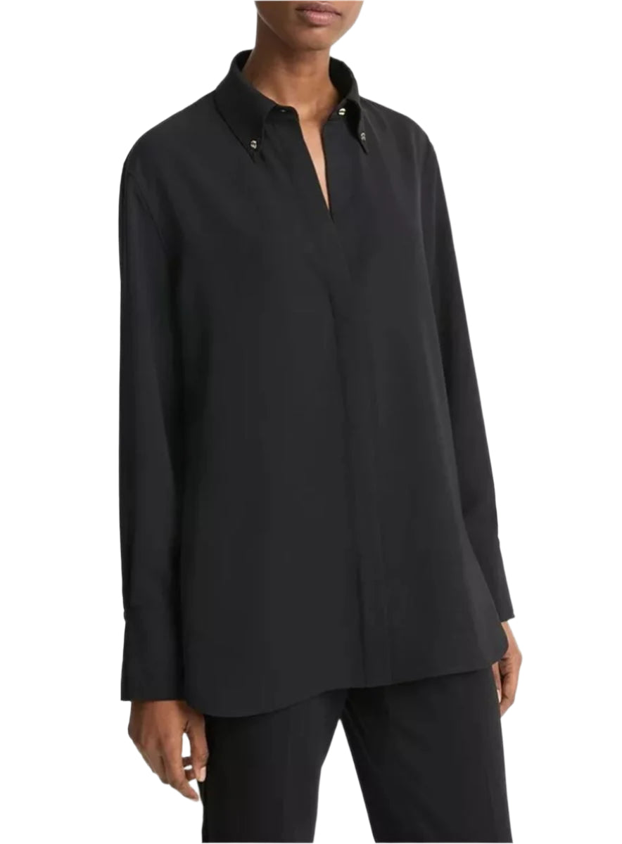 EMBELLISHED POINT-COLLAR CREPE SHIRT