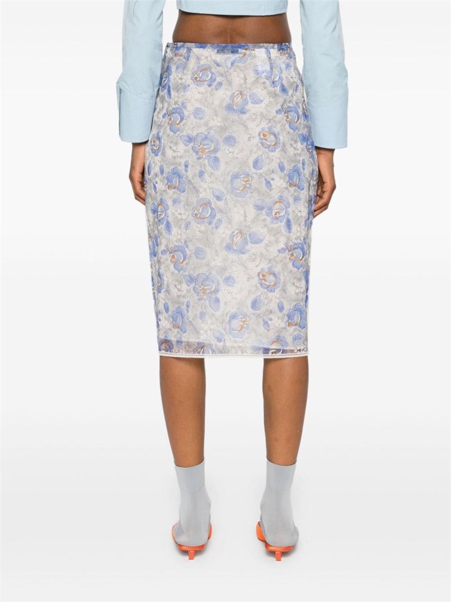 FLORAL-PRINT SHEER PENCIL SKIRT PRADA