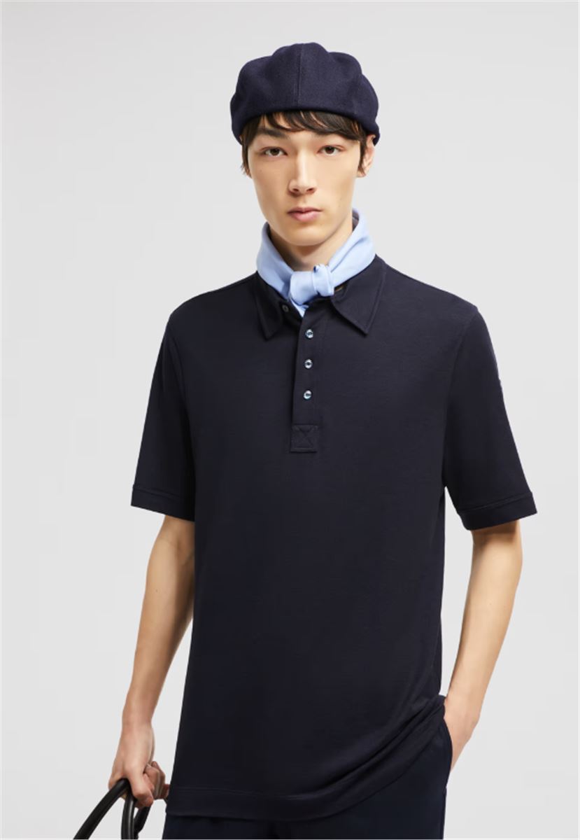 DOUBLE LEATHER LOGO COTTON POLO SHIRT