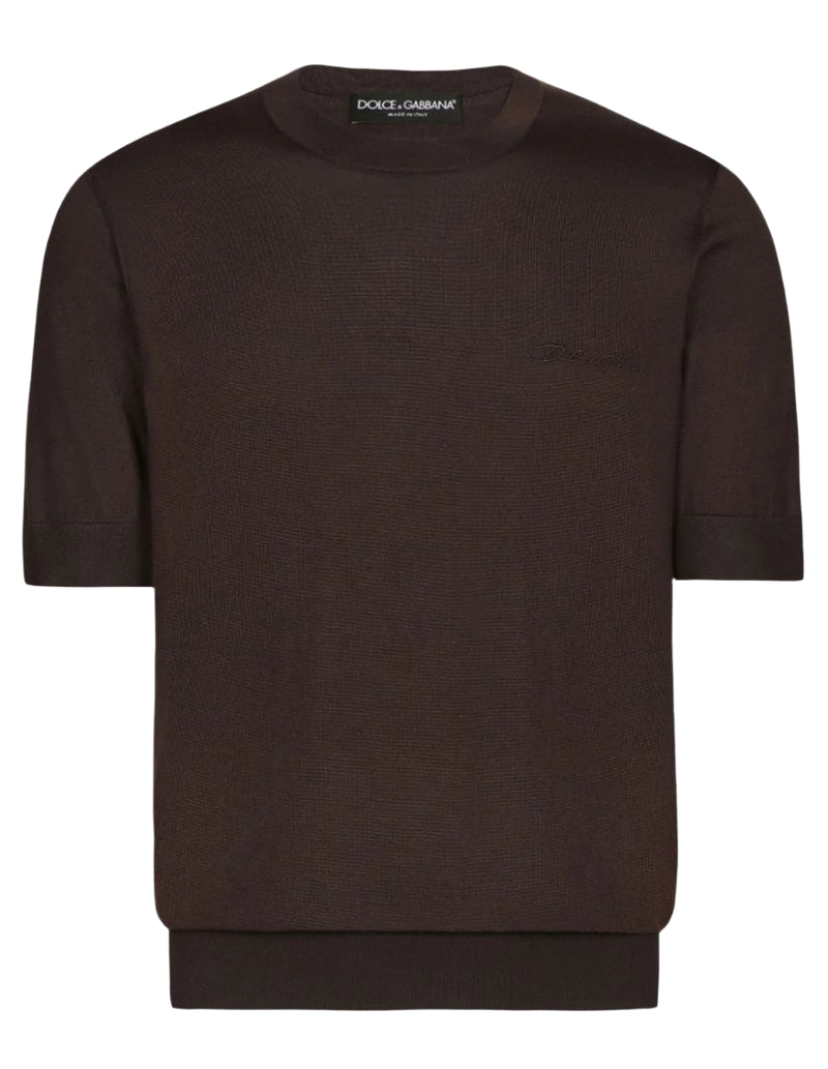 ROUND-NECK SILK SWEATER WITH DOLCE&GABBANA LOGO