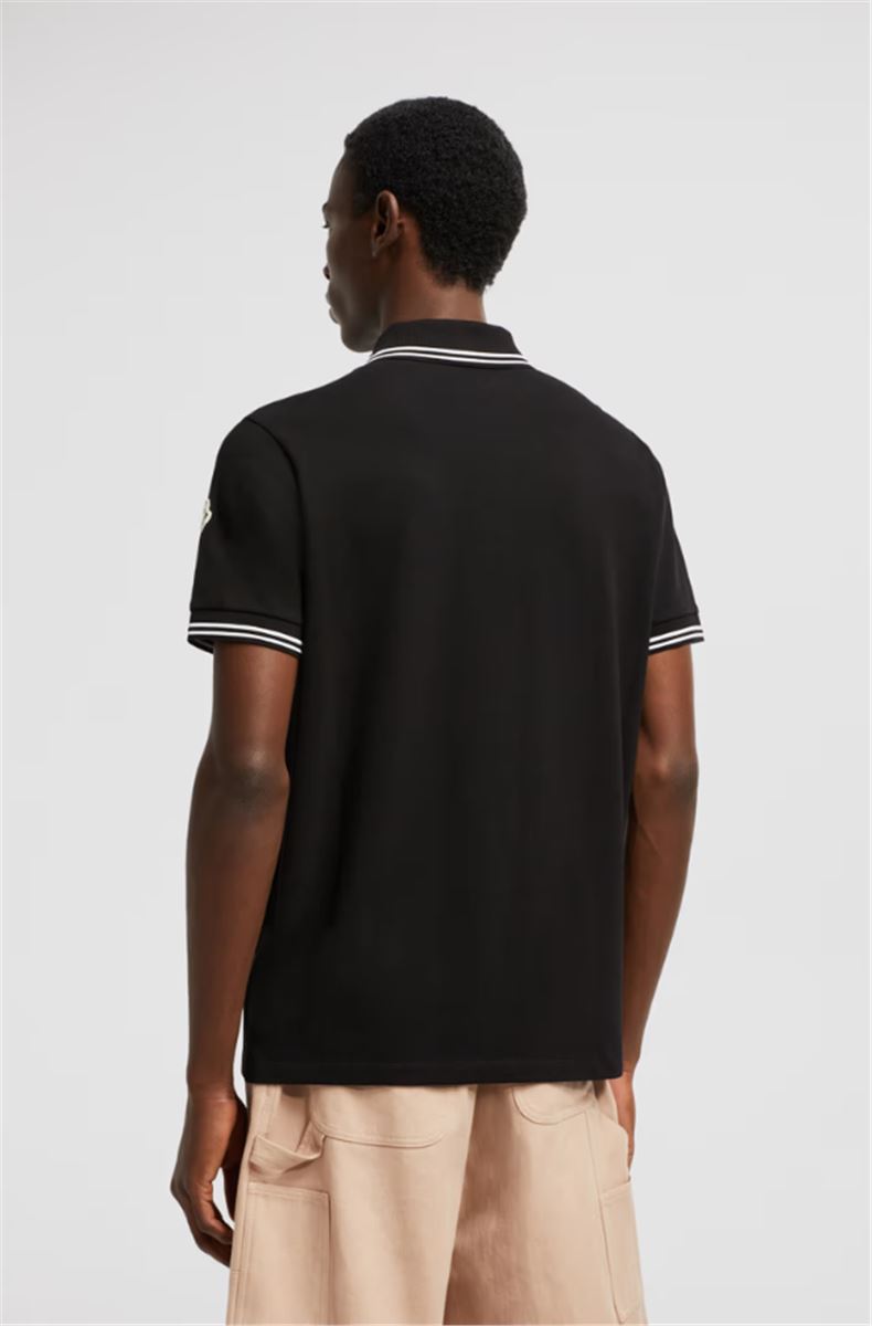 STRIPED TRIM COTTON PIQUET POLO SHIRT