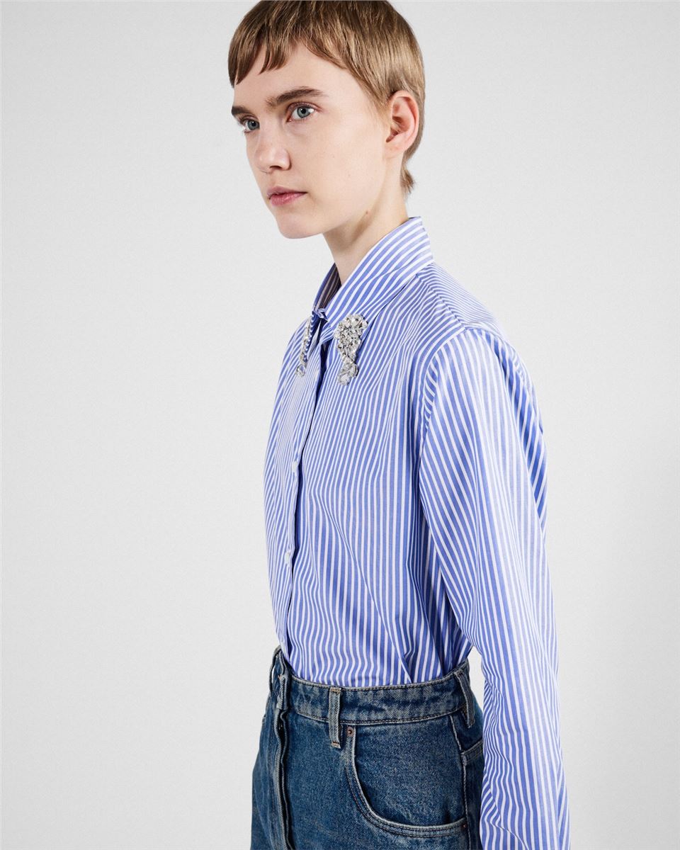 EMBROIDERED STRIPE POPLIN SHIRT