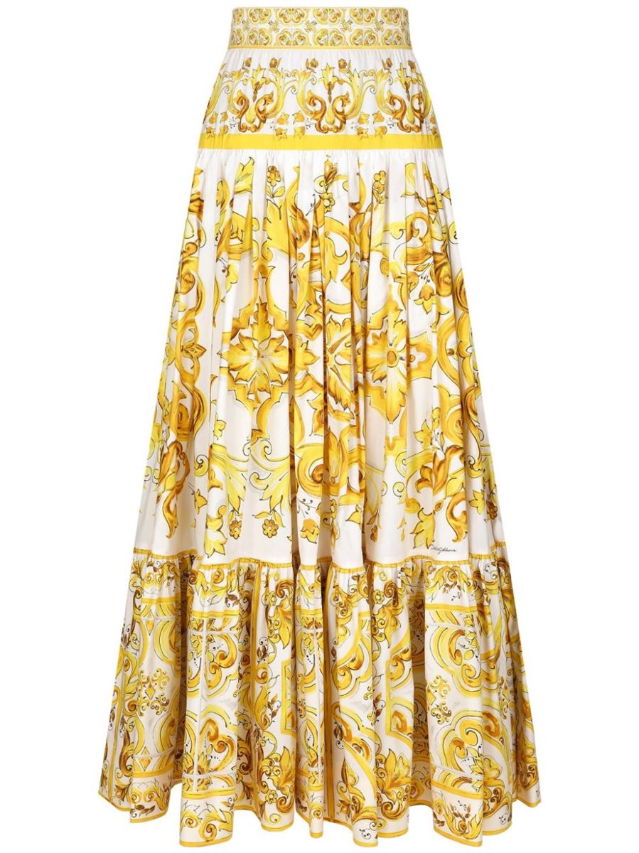 MAJOLICA-PRINT PLEATED MAXI SKIRT DOLCE & GABBANA