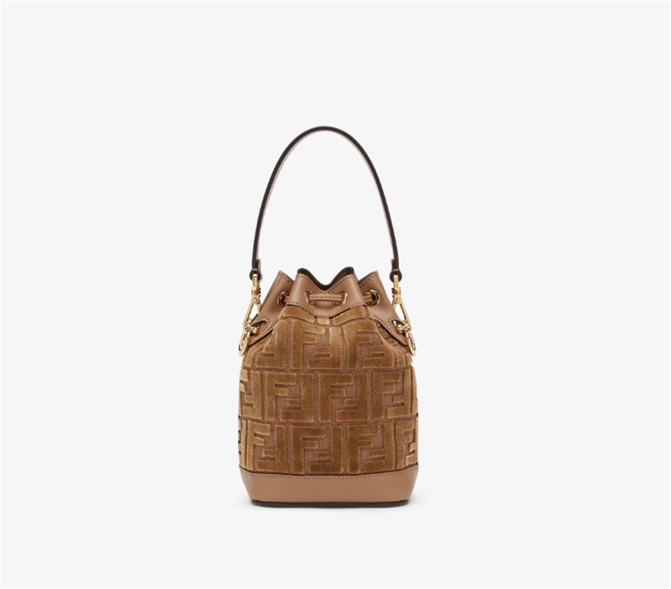 CAPPUCCINO-COLOURED JACQUARD FF VELVET MINI-BAG