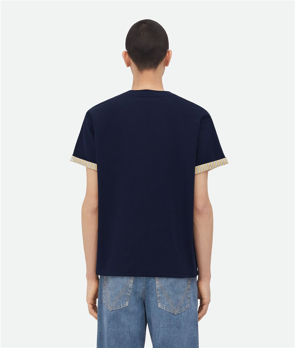 DOUBLE LAYER STRIPED COTTON T-SHIRT BOTTEGA VENETA