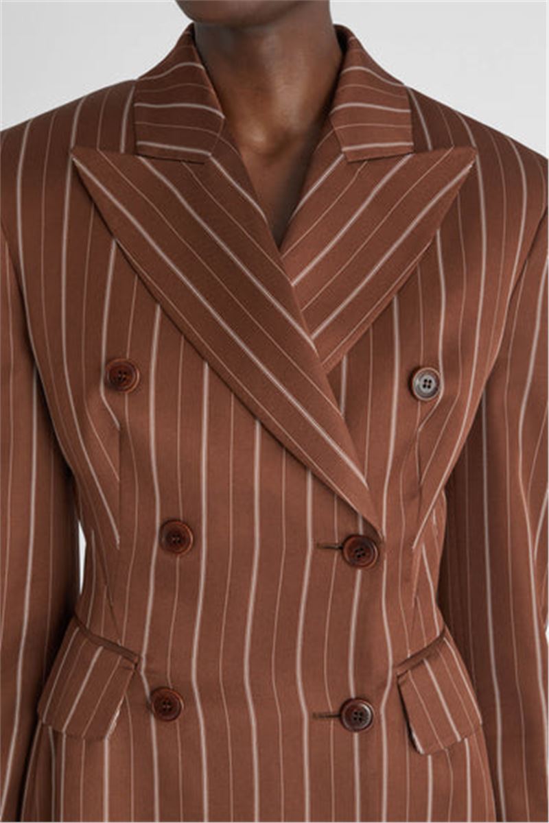 DOUBLE-BREASTED SCULPTURAL BLAZER WITH PINSTRIPE PATTERN