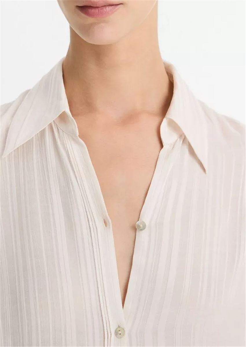 SHEER-STRIPE PINTUCK BLOUSE