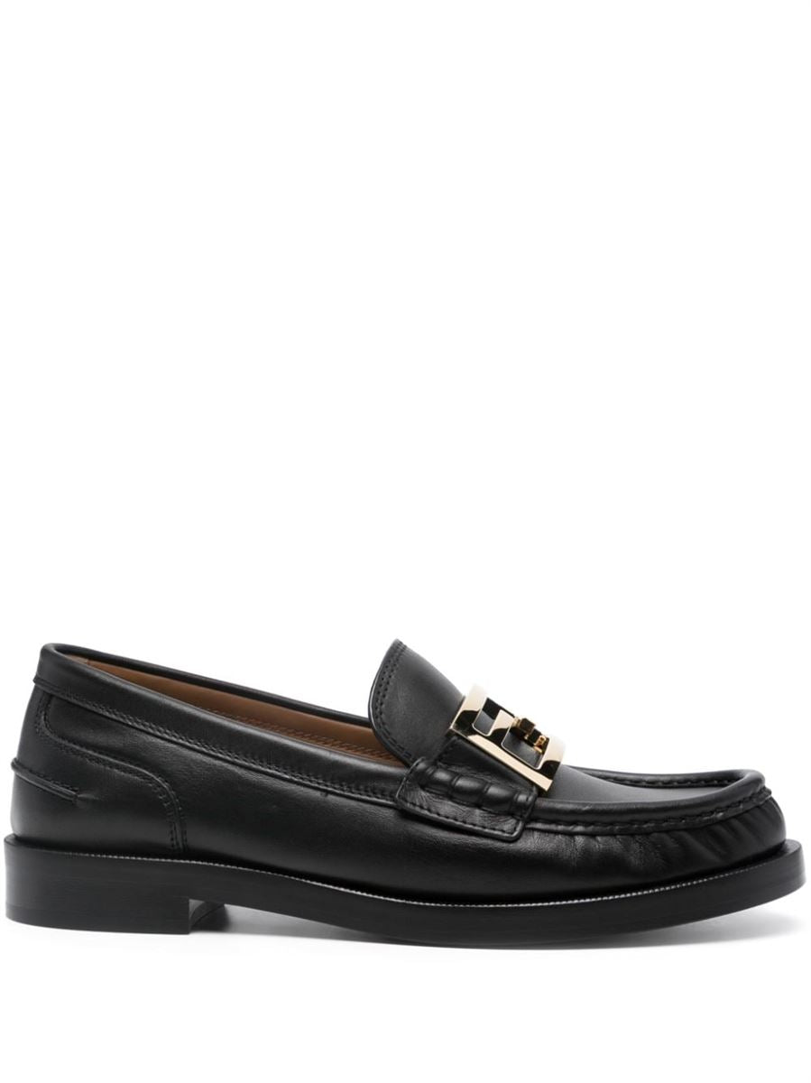 FF LOGO-PLAQUE LEATHER LOAFERS FENDI