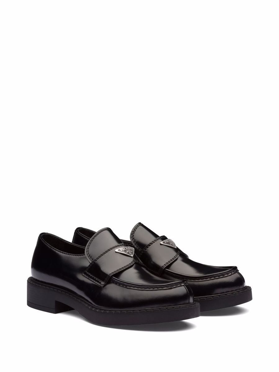 CHOCOLATE BRUSHED LEATHER LOAFERS PRADA