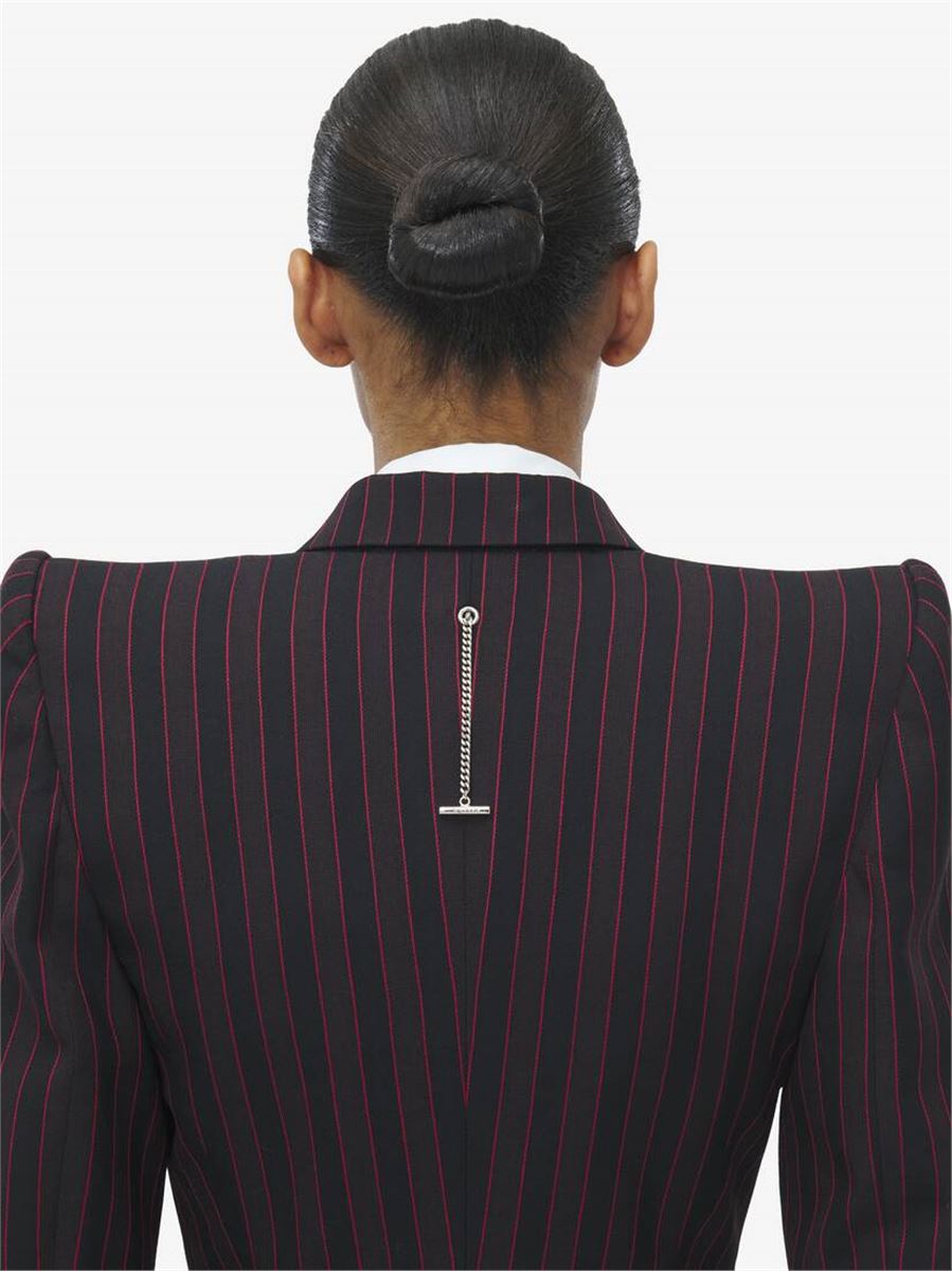 WOMEN'S PINSTRIPE SINGLE-BREASTED JACKET IN BLACK BURGUNDY