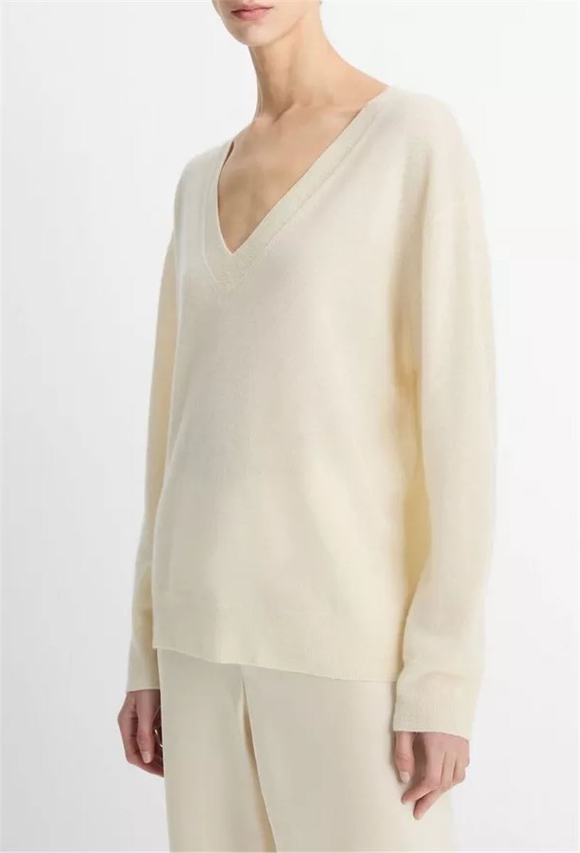 CASHMERE-SILK DEEP V-NECK SWEATER