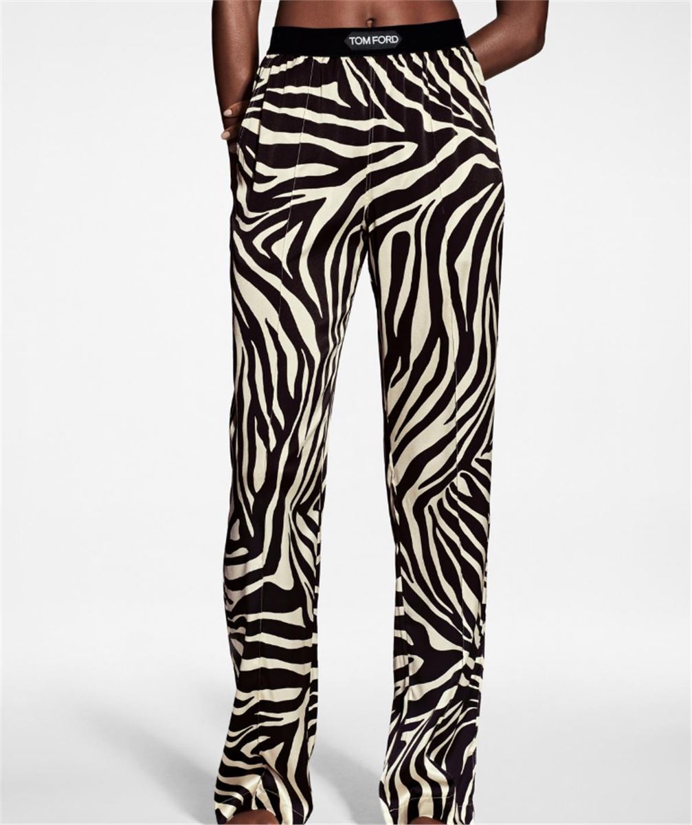 ZEBRA PRINT STRETCH SILK SATIN SIGNATURE PJ PANTS