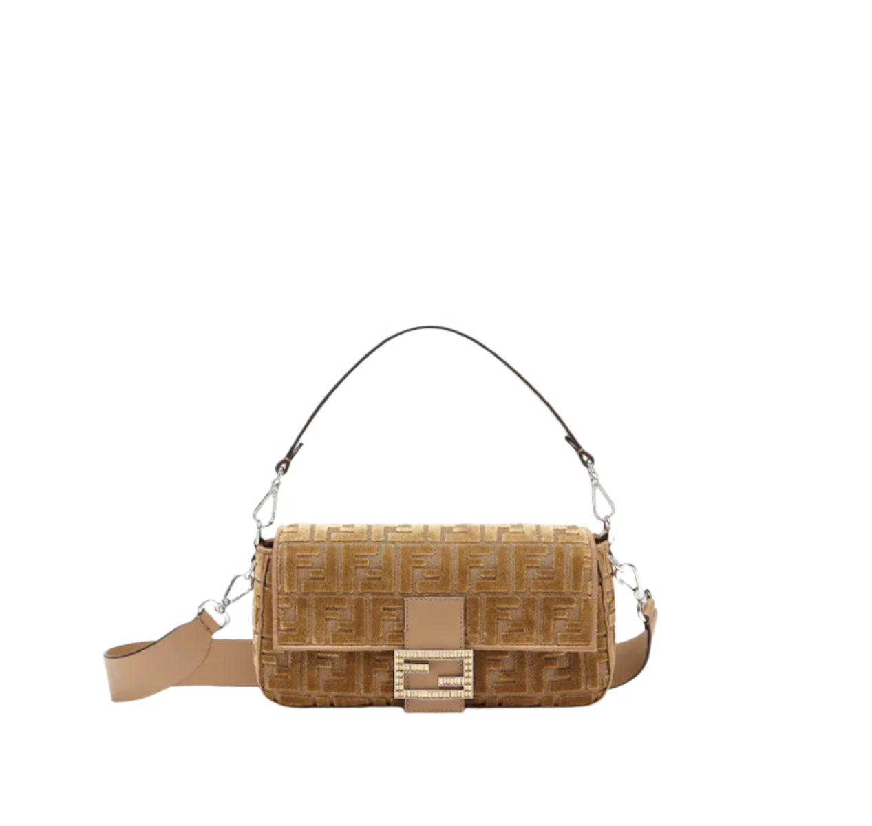 CAPPUCCINO-COLOURED JACQUARD FF VELVET BAG